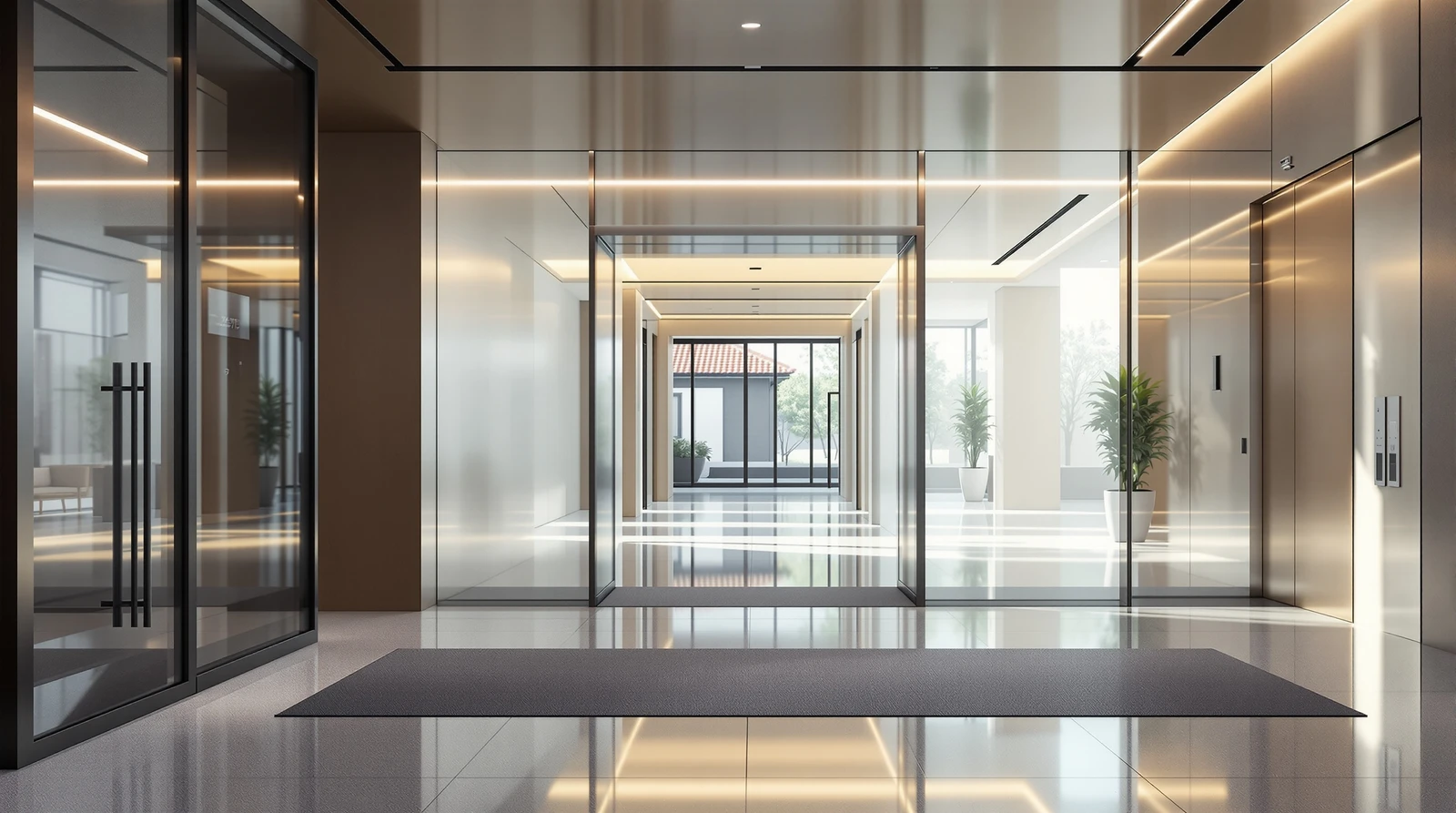 入退室管理システム 仕組み - 日本の企業オフィスのエントランスで、社員がICカードをリーダーにかざして入退室管理ゲートを通過してい