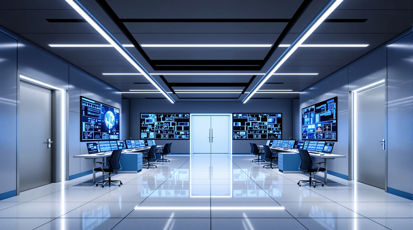 重要インフラ 物理セキュリティ 入退 要件 - Large modern control room of a critical infrastruc