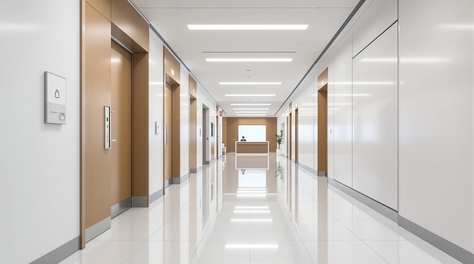 病院 セキュリティ 入退室 - Clean and modern Japanese hospital corridor with s