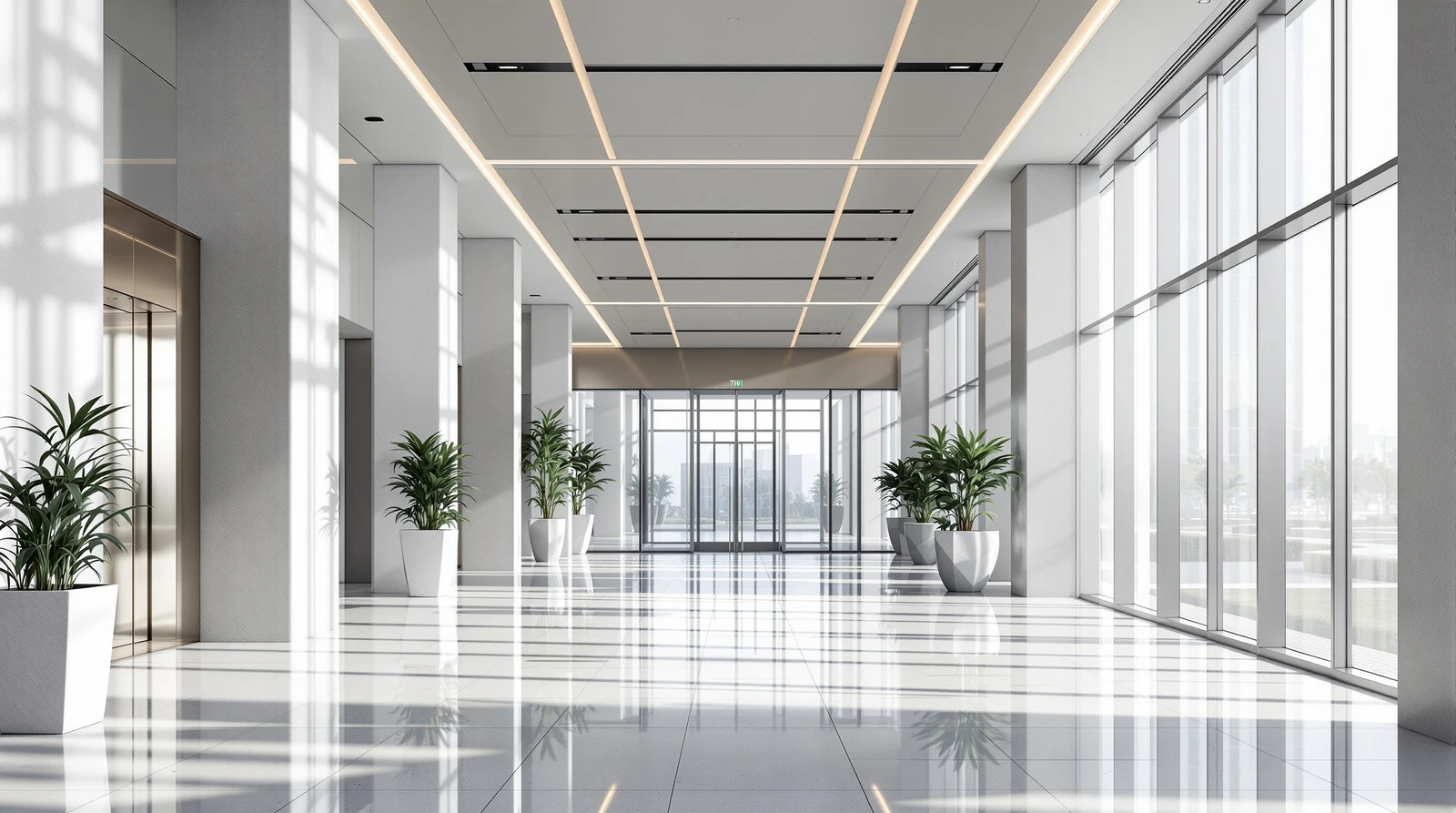 オフィス エントランス 電気錠 - Spacious and clean entrance hall of a modern urban