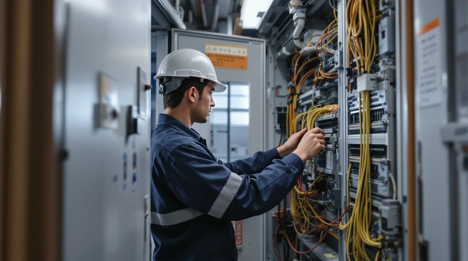 電気錠 配線 方法 - Japanese maintenance engineer in work uniform chec