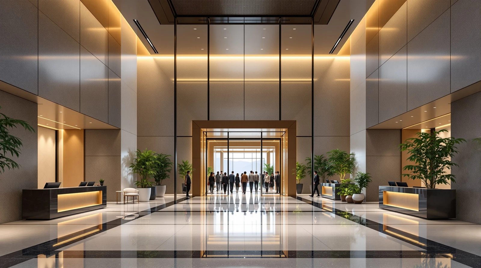 入退室管理 大人数 20000人 - Large modern Japanese corporate office building en