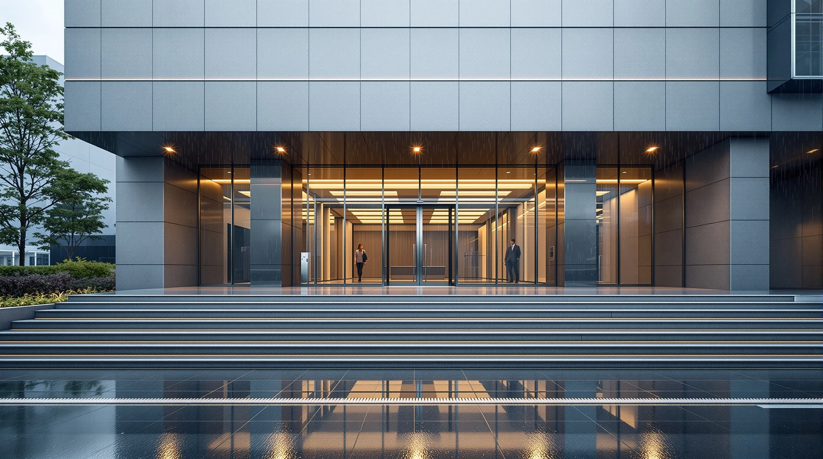 入退室管理 防水 屋外 - Exterior entrance of a modern Japanese commercial 