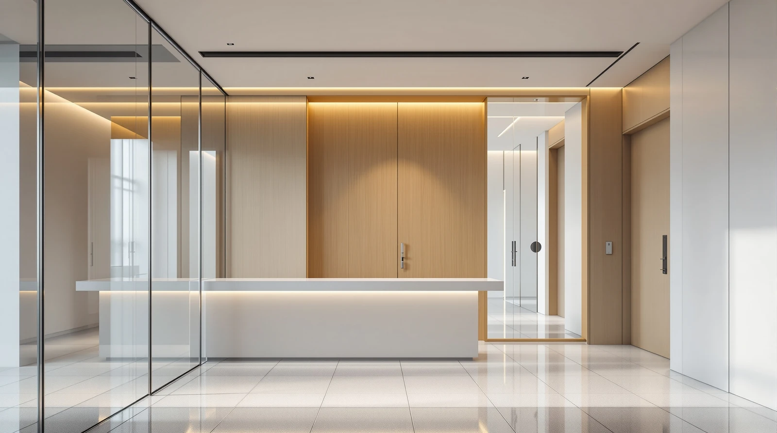 既存カードリーダー 流用 入退室 - Modern Japanese corporate office entrance area wit