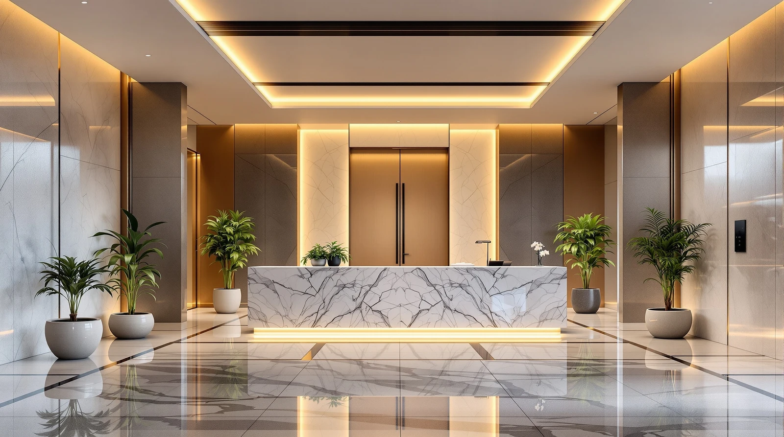BCP対策 入退室管理 - Modern Japanese corporate office entrance lobby wi
