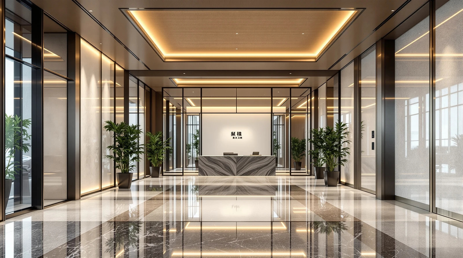 顔認証 入退室管理 メリット デメリット - Modern Japanese corporate office entrance lobby wi